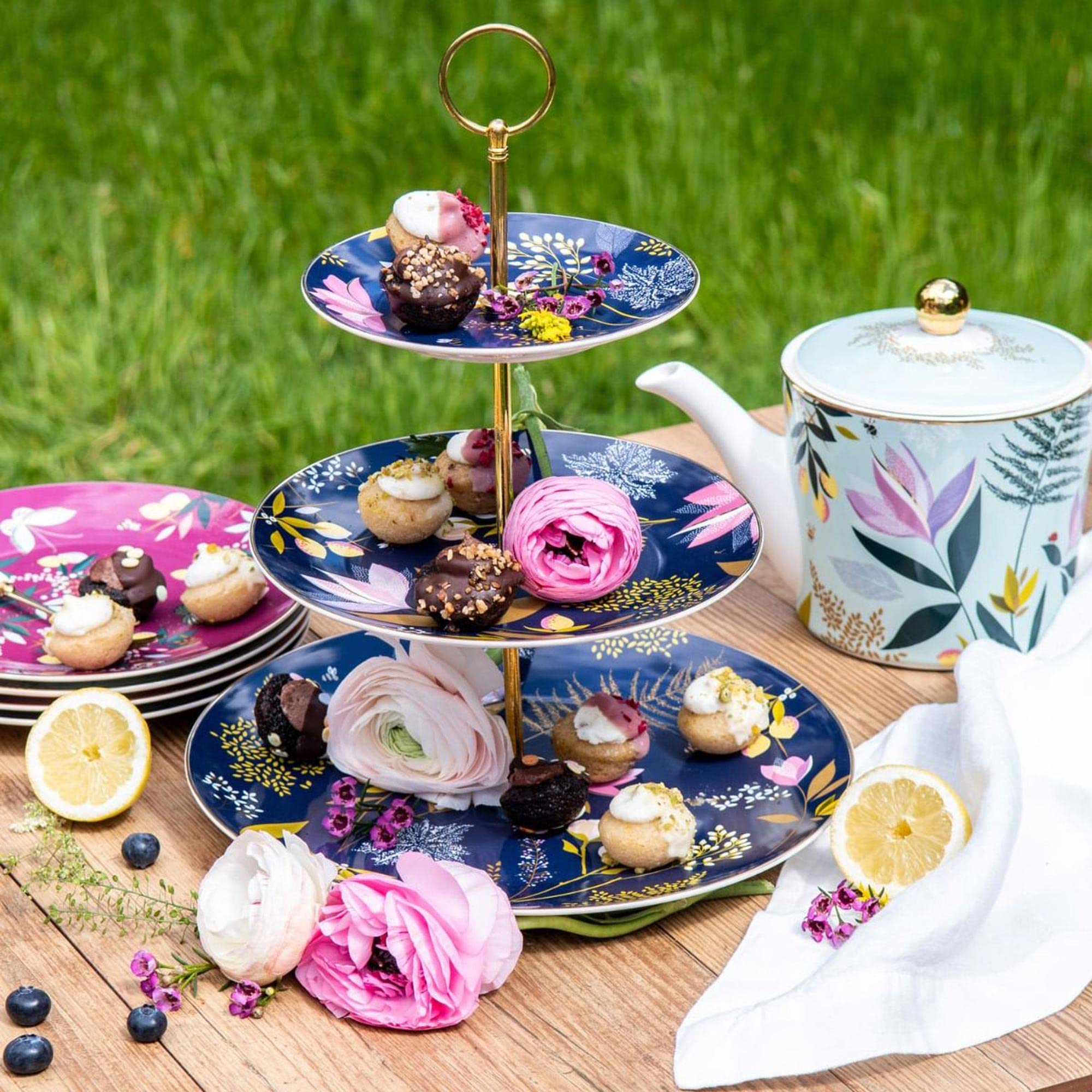 Portmeirion Sara Miller Orchard 3 Tier Cake Stand Navy