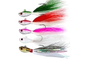kmucutie 5 pcs deer tail hair bucktail Jigs saltwater or freshwater bait,for bass flounder fluke striper fishing lure