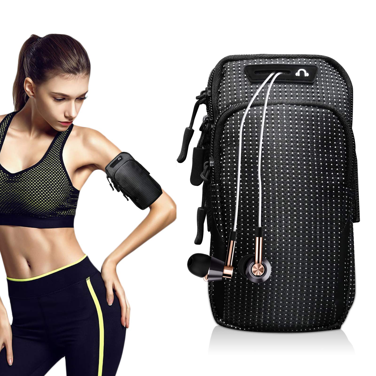 Running Armband Phone Holder Bag, Universal Sports Fitness Armband for iPhone 11 Pro Max XR XS 8 7 Plus, Samsung S20 Ultra S20+ S10+ Note 20 Ultra Note 10, Running Gym Cycling Walking Hiking(Black)