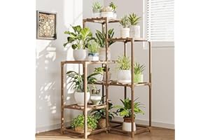Bamworld Plant Stands Indoor Outdoor Corner Shelf Plant Shelves Indoor Plant Holder for Living 7-Tier Corner Stands Room Outd