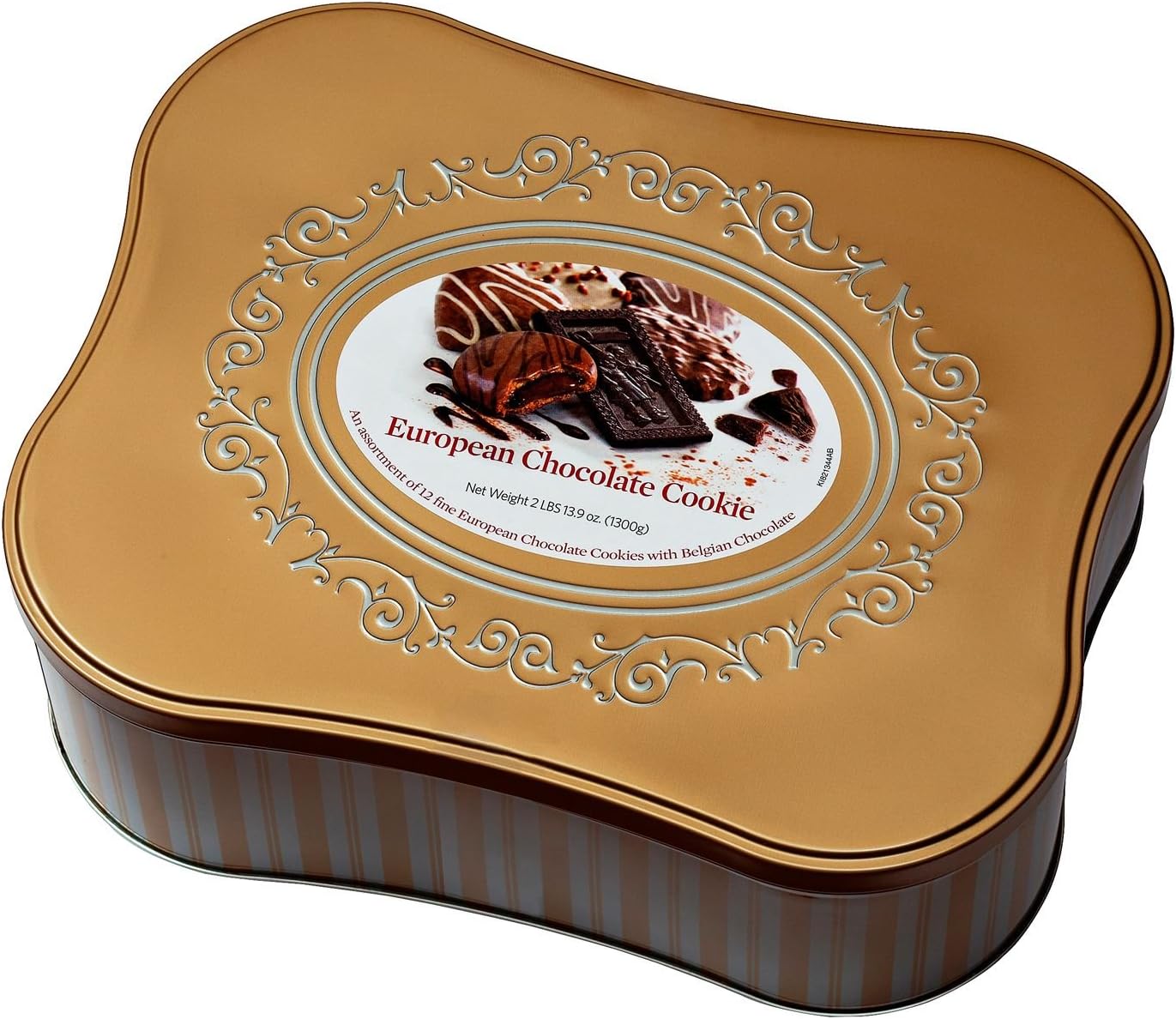 European Chocolate Cookie Tin Assortment of 12 Fine Cookie Varieties