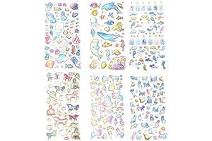 3D Stickers, 300+ Puffy Stickers, 6 Different Sheets, Epoxy Stickers for Scrapbooking Journal, Including Cats, Dolphins, Shel