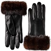 OCXMME Luxurious Warm Mink Fur Cuffs Rabbit Fur Lined Leather Gloves Women Touchscreen
