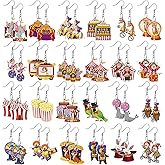 Liliaafar 24 Pairs Circus Party Decorations Bulk Carnival Earrings for Women Circus Birthday Earring Gift Acrylic Dangle Funny Clown Popcorn Charm Jewelry