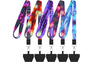 Chinco 5 Pcs Cell Phone Lanyard Adjustable Universal Neck Straps with Phone Pads Phone Lanyard Crossbody for Phone Case Key ID Compatible with iPhone and Most Smartphones(Mixed Color, Star Pattern)