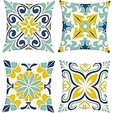 Joymaison Boho Mandala Flower Throw Pillow Covers 18x18 Inch Set of 4 Vintage Mediterranean Moroccan Geometric Floral Cushion Pillow Case Home Decor for Sofa Bedroom