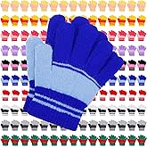 Handepo 200/500 Pairs Kids Gloves Bulk Child Winter Knitted Colorful Stretchy Full Finger Gloves for Christmas Homeless Gifts