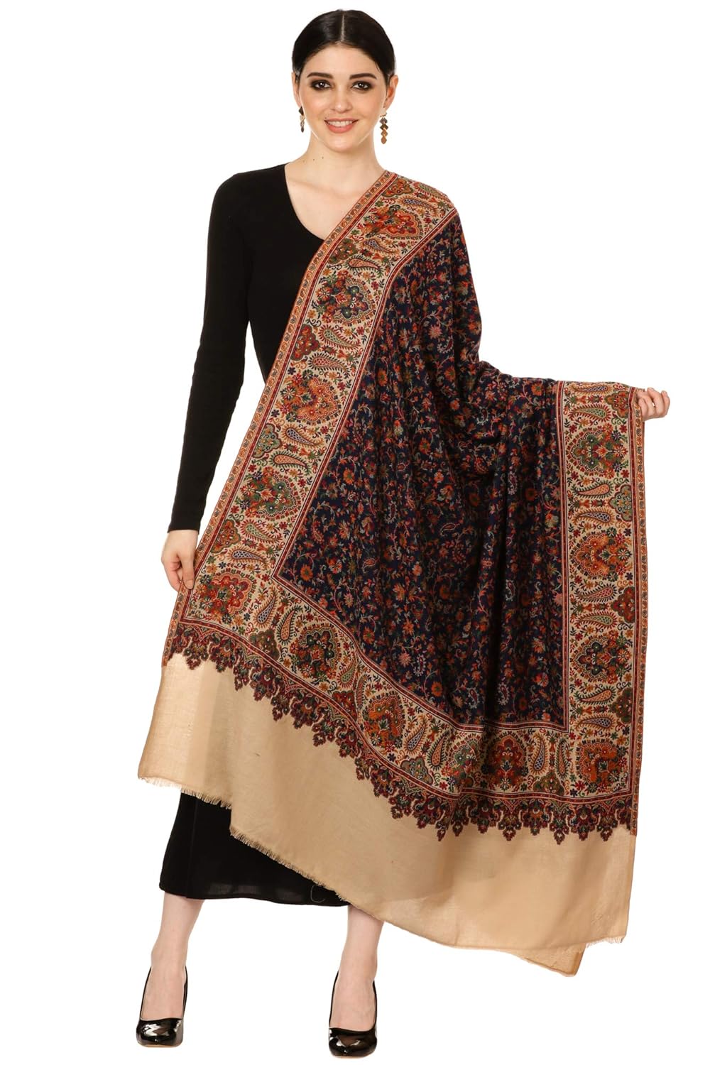 Buy Pashtush Womens Kaani Shawl, Faux Pashmina, Woven Jacquard Design with Woven Kashmiri