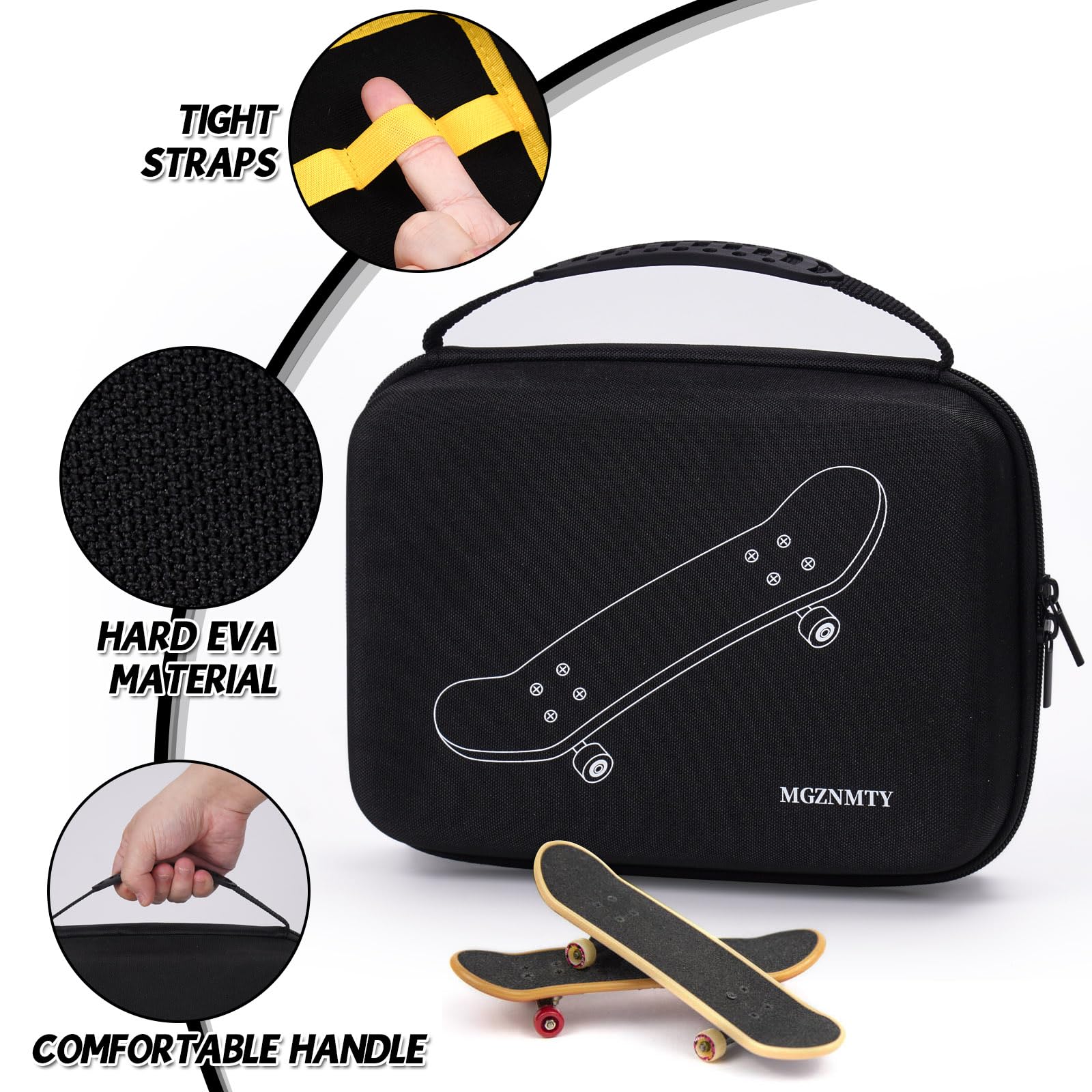 MGZNMTY Portable Storage Case for Teck Deck Ultra DLX Finger Skateboards, Fingerboard Carrying Case Compatible with 16 PCS Tech Deck Fingerboard (Large, Black)