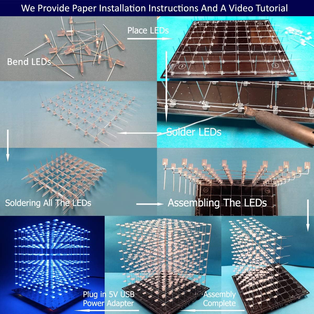 iCubeSmart 3D Led Cube DIY Electronics Kit Soldering Project Kit (3D8S-BLUE) - Image 5