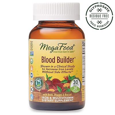 MegaFood, Blood Builder, Daily Iron Supplement and Multivitamin, Supports Energy and Red Blood Cell Production Without Nausea or Constipation, Gluten-Free, Vegan, 30 Tablets ( 30 Servings ) ( FFP )