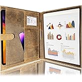 Leather A4 Conference Folder | Professional Organizer for Men and Women | Handmade Durable Leather Portfolio with Sleeves for Documents and Notepad by Rustic Town (Brown)