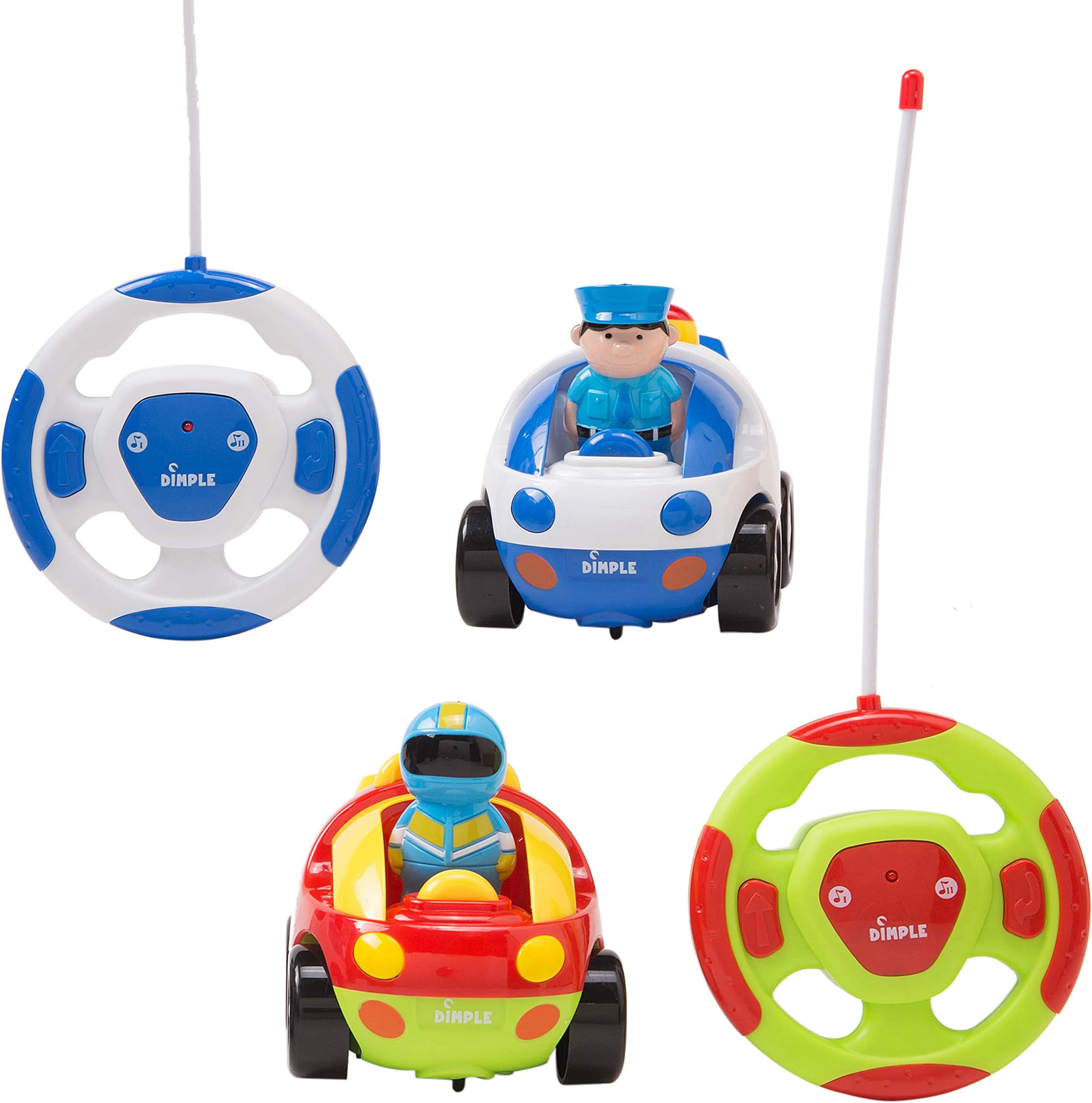 Dimple Cartoon Remote Control (R/C) Police & Racing Car Set for Kids Radio Control Toys for Kids and Toddlers with Sound and Lights, Different Frequency so Both Can Race Together - Set of 2