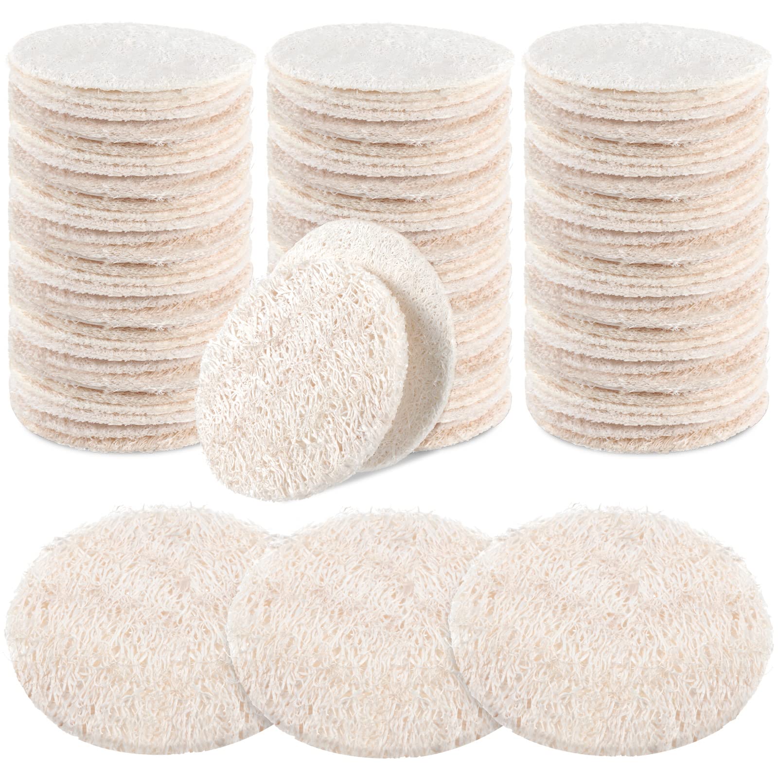 Photo 1 of Bokon 100 Pcs Loofah Exfoliating Face Pads 2.36 Inches Round Natural Loofah Sponge Loofah Body Face Scrubber Remove Dead Skin Facial Loofah Pad Bulk for Bath Shower Spa Skin Scrub Cleaning Women Men