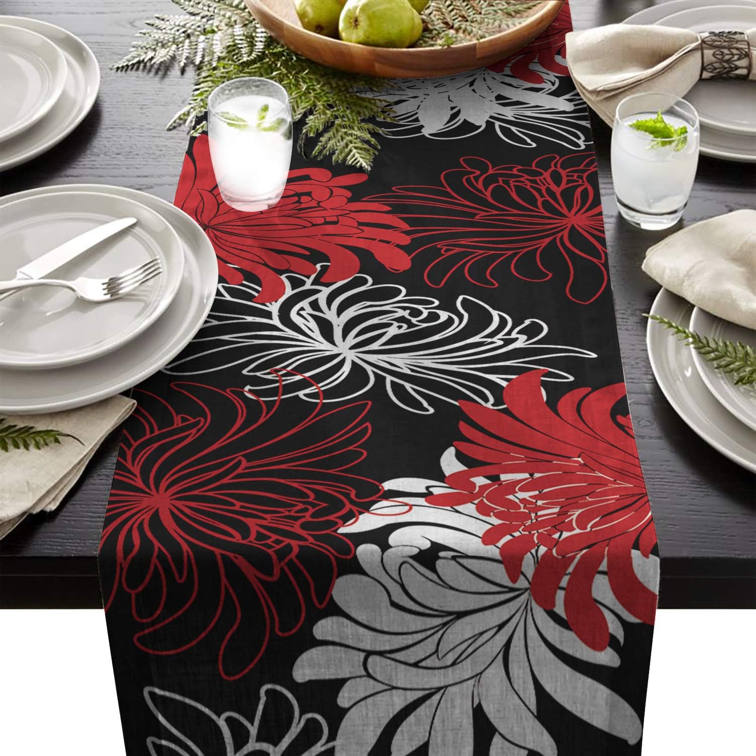 Amazon Com T H Xhome Durable Fabric Table Runner Red Black White