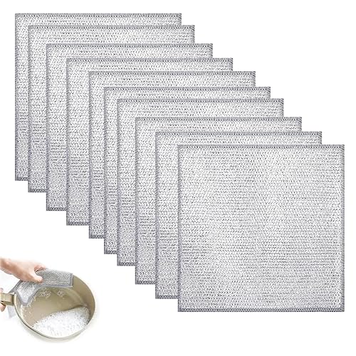 10 Pcs Silver Cleaning Cloth Wire Cleaning Cloths, Non-Scratch Kitchen Wire Dish Cloths for Wet and Dry, Reusable Heavy Duty Wire Scrubbing Pads for Cleaning Dishes, Pots, Sinks and Counters