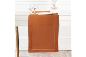 D'Moksha Homes Linen Rust Table Runner 72 Inches Long - 100% Pure Linen Hemstitch Table Runner 14 x 72 Inch for Dresser, Dining and Fall, Thanksgiving, Holiday - Classic Hemstitch