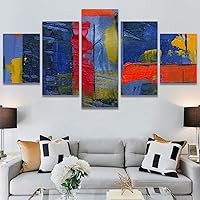 SIGNWIN 5 Panel Canvas Wall Art Modern Art Abstract Brushstroke Closeup Expressionism Expressive Modern Multicolor Oil Painting for Home Decorations Ready to Hang - 60