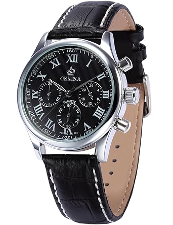 ORKINA Luxury Chronograph Black Leather Band Mens JP Quartz Silver Steel Watch ORK151