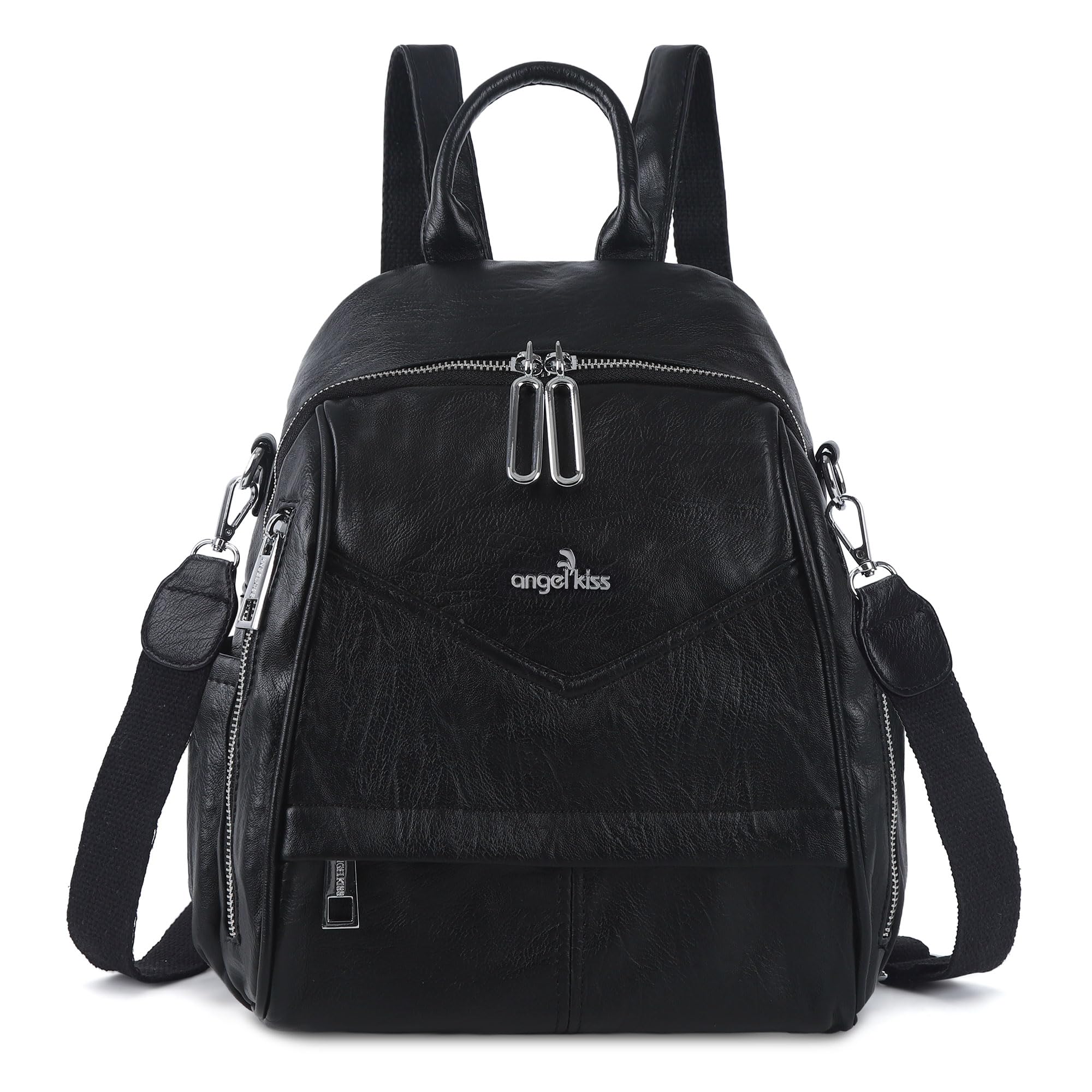 Photo 1 of Angel Kiss Small Backpack Purse for Women,Soft Vegan Leather Roomy Backpacks,Designer Ladies Shoulder Backpack Fashion Handbag with Removable Strap,Black