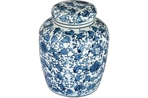 CREATIVE CO-OP Decorative Blue and White Ceramic Ginger Jar with Lid