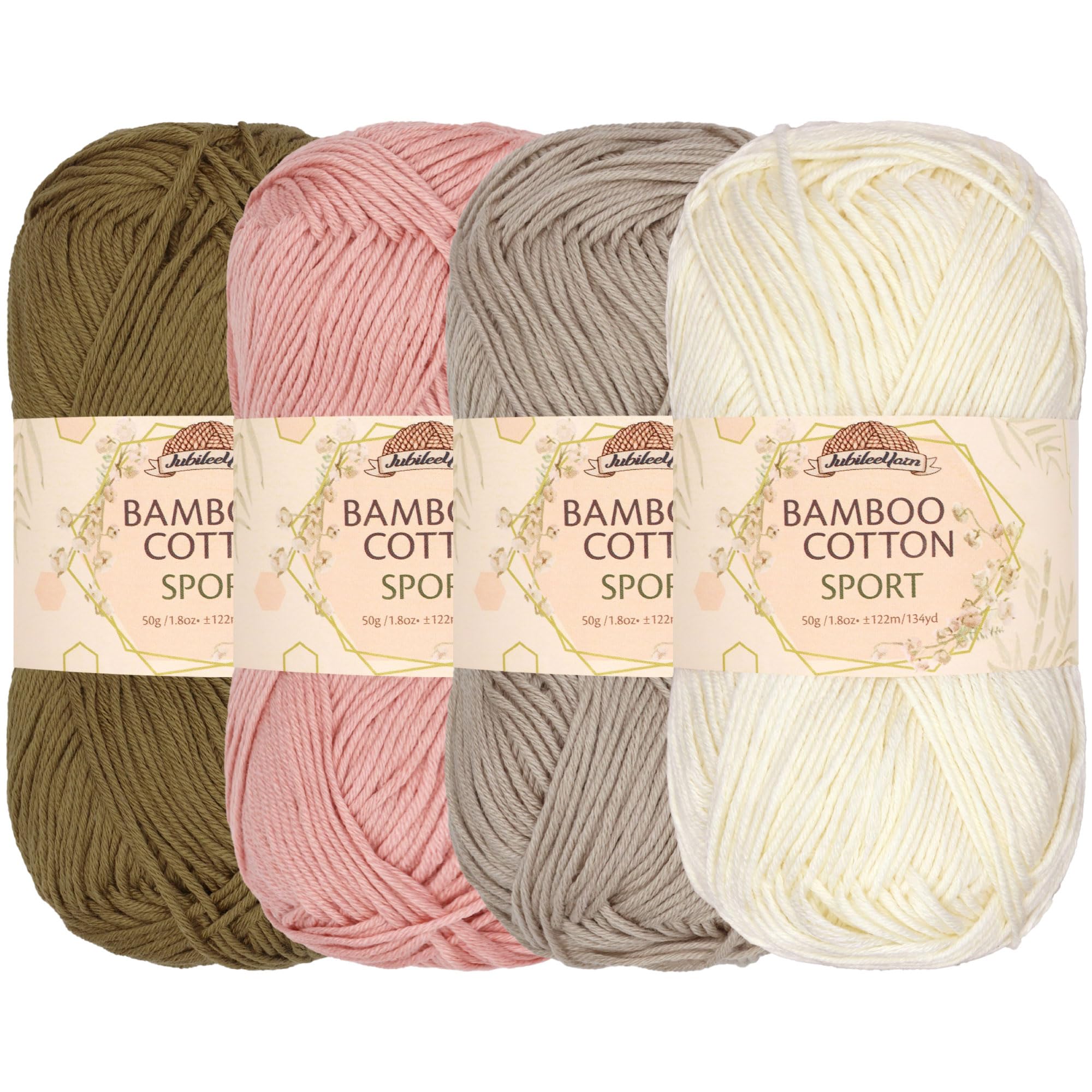 JubileeYarn Bamboo Cotton Sport 4 Ply Yarn - 50g/Skein - Shades of Neutral Tones - 4 Skeins — image 1