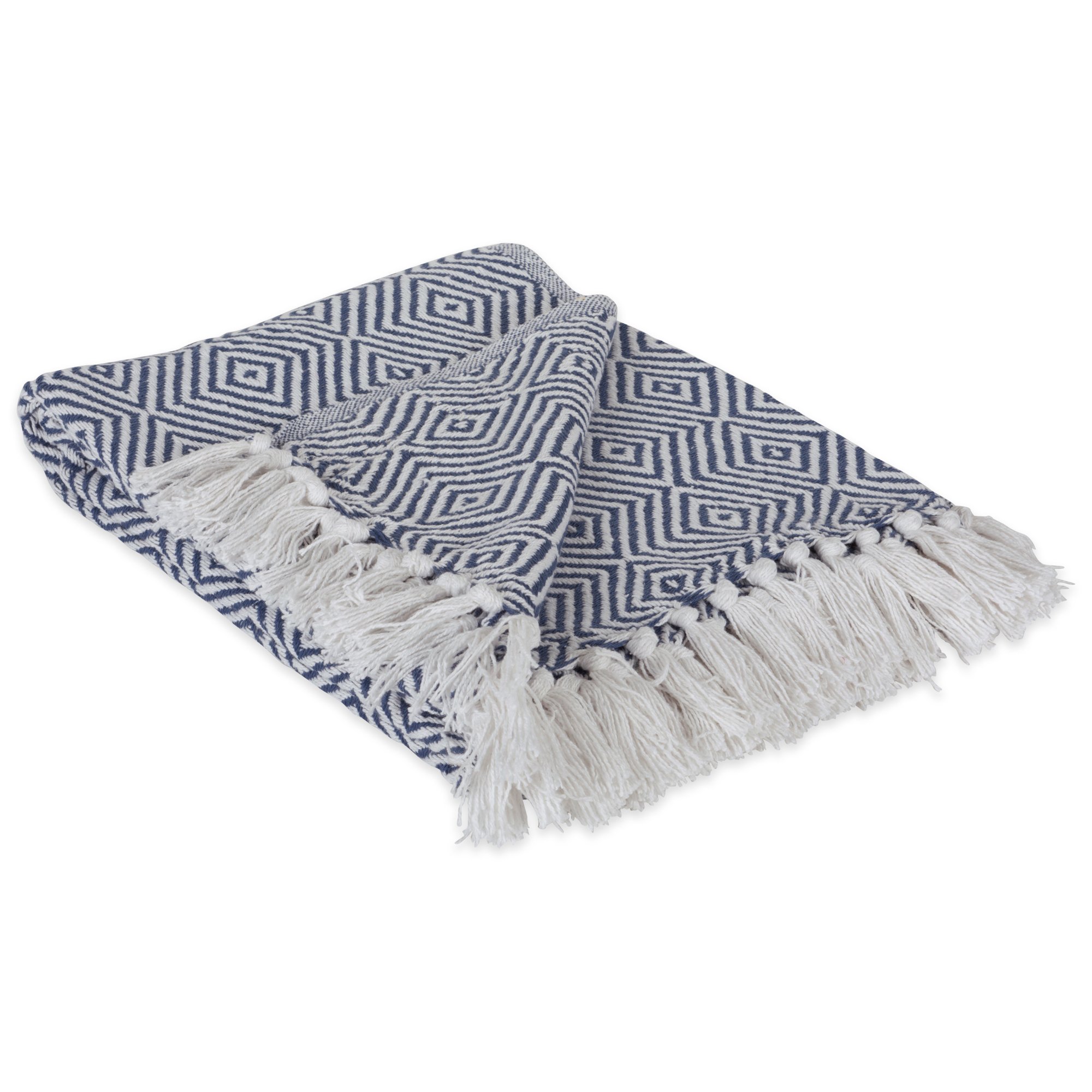 DII Geometric X-Diamond Woven Throw, Cotton, French Blue, 50x60