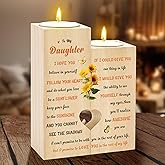 Daughter from Mom Sunflower Presents Wood Candle Holder Wooden Candlestick Holders Best Daughters Stocking Stuffers Mothers Day Graduation Birthday Gifts for Bonus Step Grown Daughter
