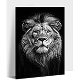 Lion Decor Canvas Wall Art Wild Animal Picture Black and White Painting Jungle Wildlife Canvas Prints Modern Living Room Bedroom Decor Framed - 12"x18"