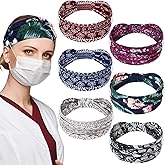 WILLBOND 6 Pieces Headbands with Buttons for Mask Non Slip Boho Nursing Headbands Wide Nurses Head Bands Elastic Ear Protection for Women Men Doctors Head Wraps Spa Yoga Sports(Colorful Pattern)