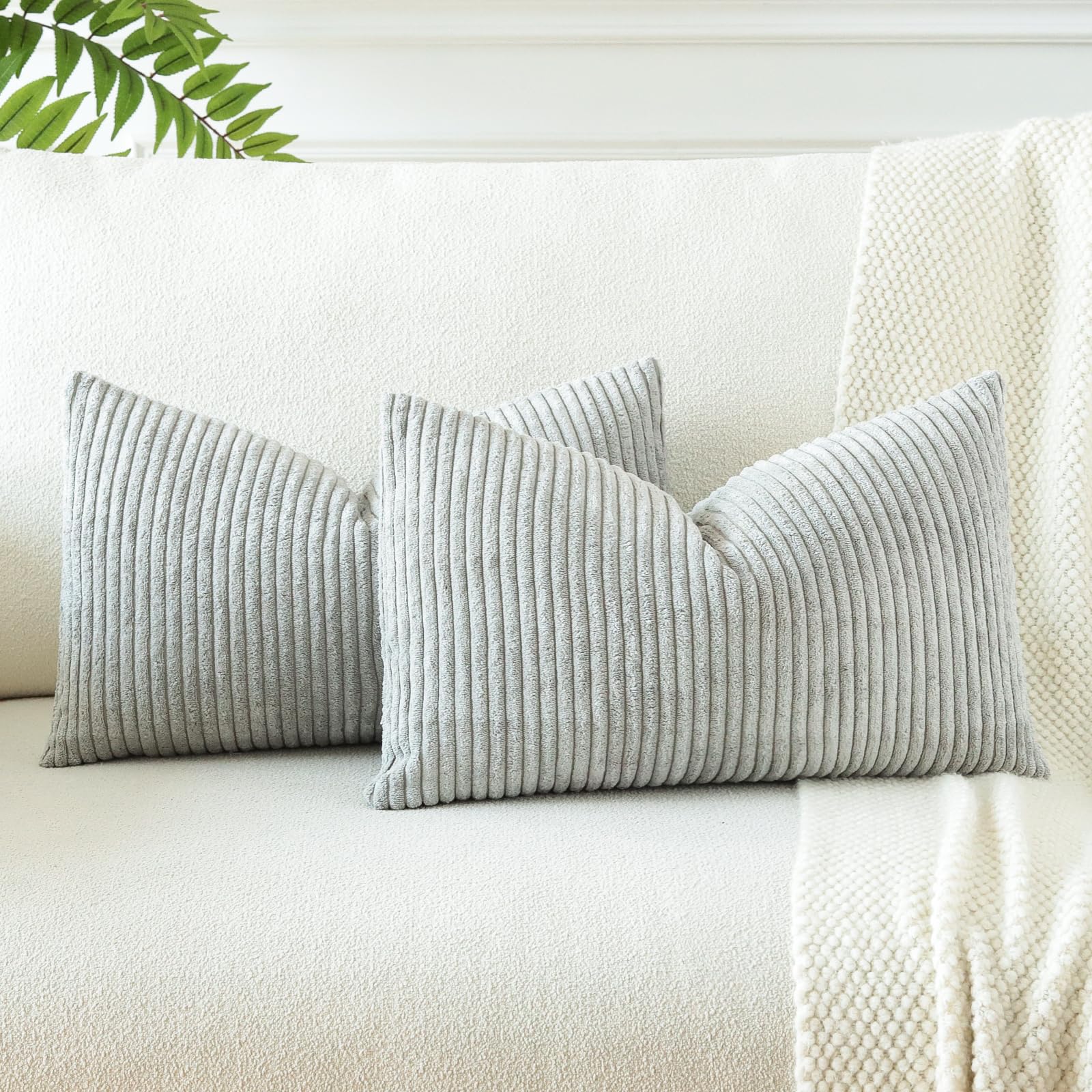 JOTOM Corduroy Soft Striped Throw Pillow Covers 40x60 cm Boho Decorative Pillow Covers Lumbar Pillowcase Couch Home Decor Cushion Covers for Sofa Bedroom 16x24 Inch Set of 2 (Grey Blue) — image 1