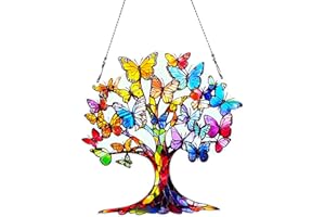 THMNJ Tree Butterfly Ornaments Colorful Window Hanging Decorations Home Wall Decor for Bedroom Patio Indoor Outdoor