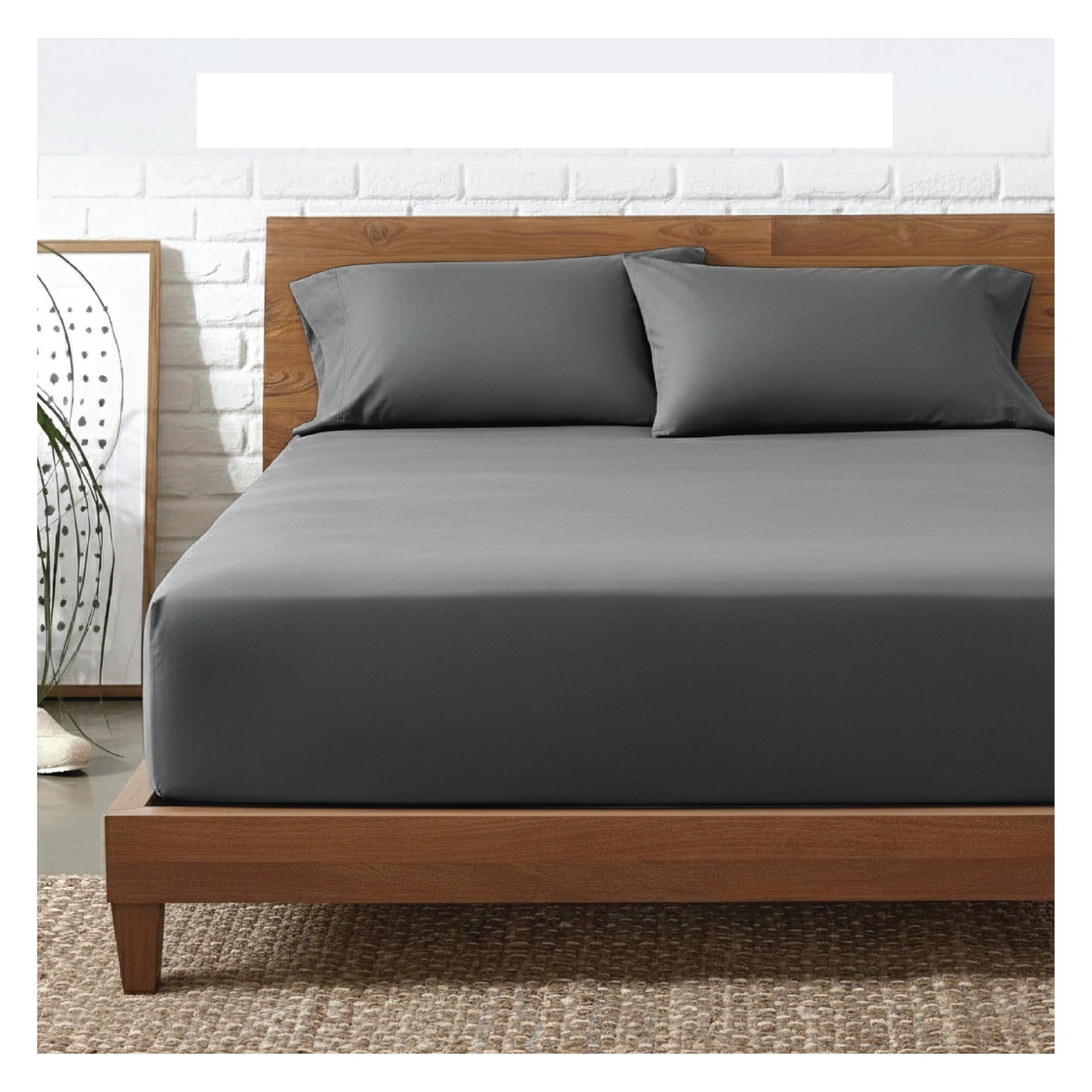 Deep Fitted Sheet King Size Cotton, Charcoal - 300 Thread Count 100% Egyptian Cotton Fitted Sheet Deep Pocket 12 Inch (30cm) Bed Sheets, Breathable Bottom Fitted Sheets No Pillow Cases (150 X 200cm).