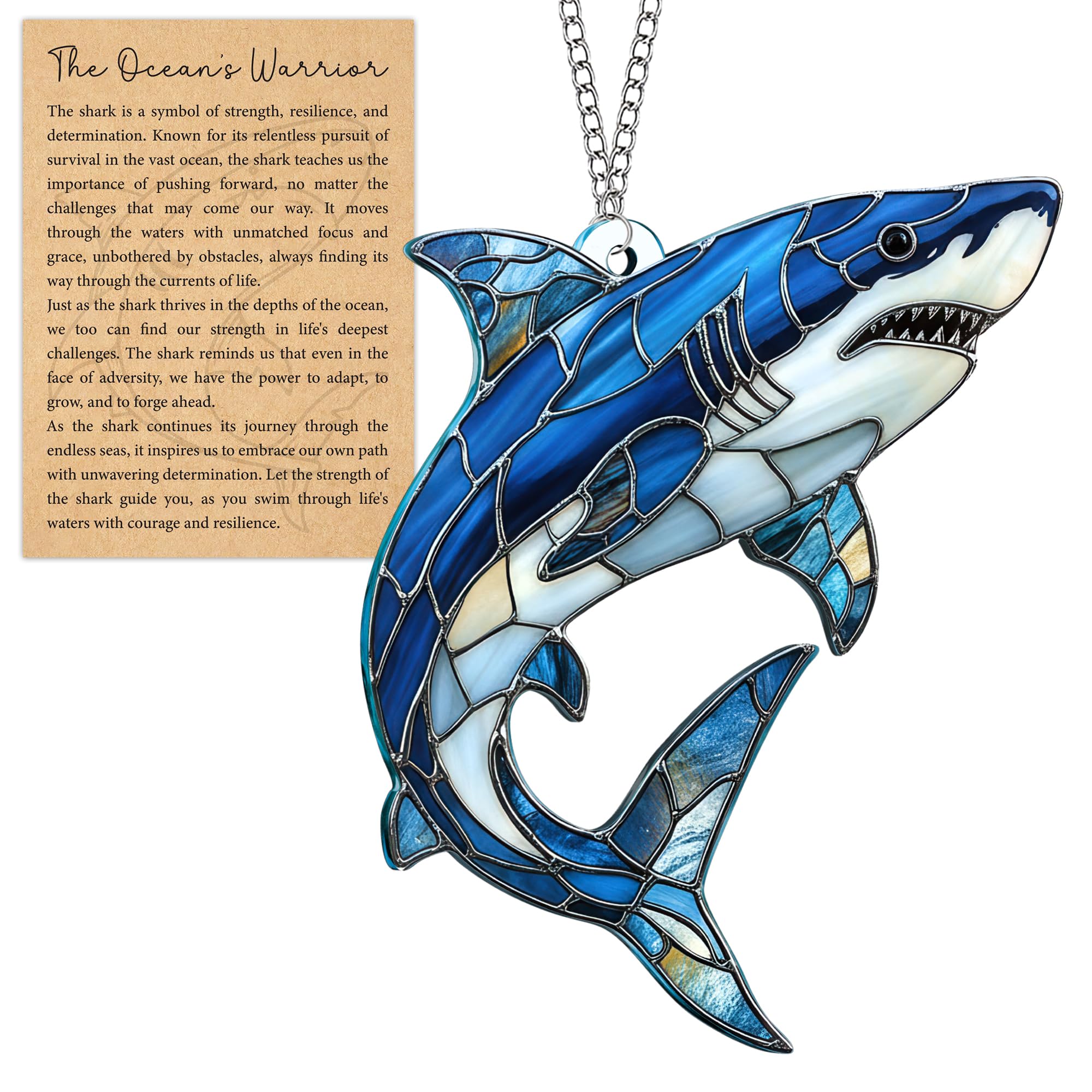 Beach Christmas Ornaments for Tree, Sea Turtle Acrylic Suncatcher Ornament with Story Card, Sea Turtle Gifts for Women, Beach Gifts for Women, Christmas Stocking Stuffers Ideas (Shark)