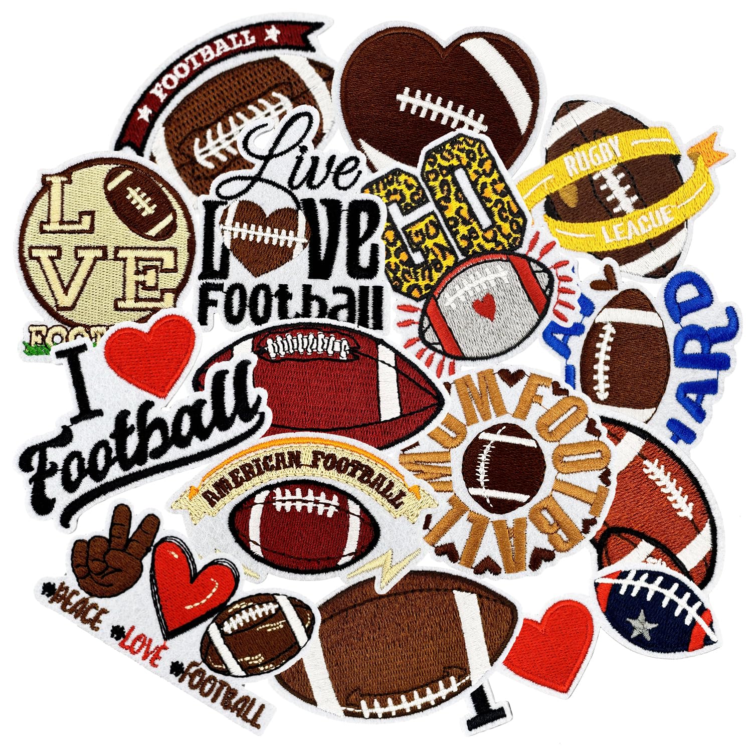 Photo 1 of 15 Pcs Football Random Iron On/Sew On Patches, Cute Embroidered Applique, Clothes Backpacks Hats Pants Jackets Jeans Decoration, Football Party Favors, DIY Accessories