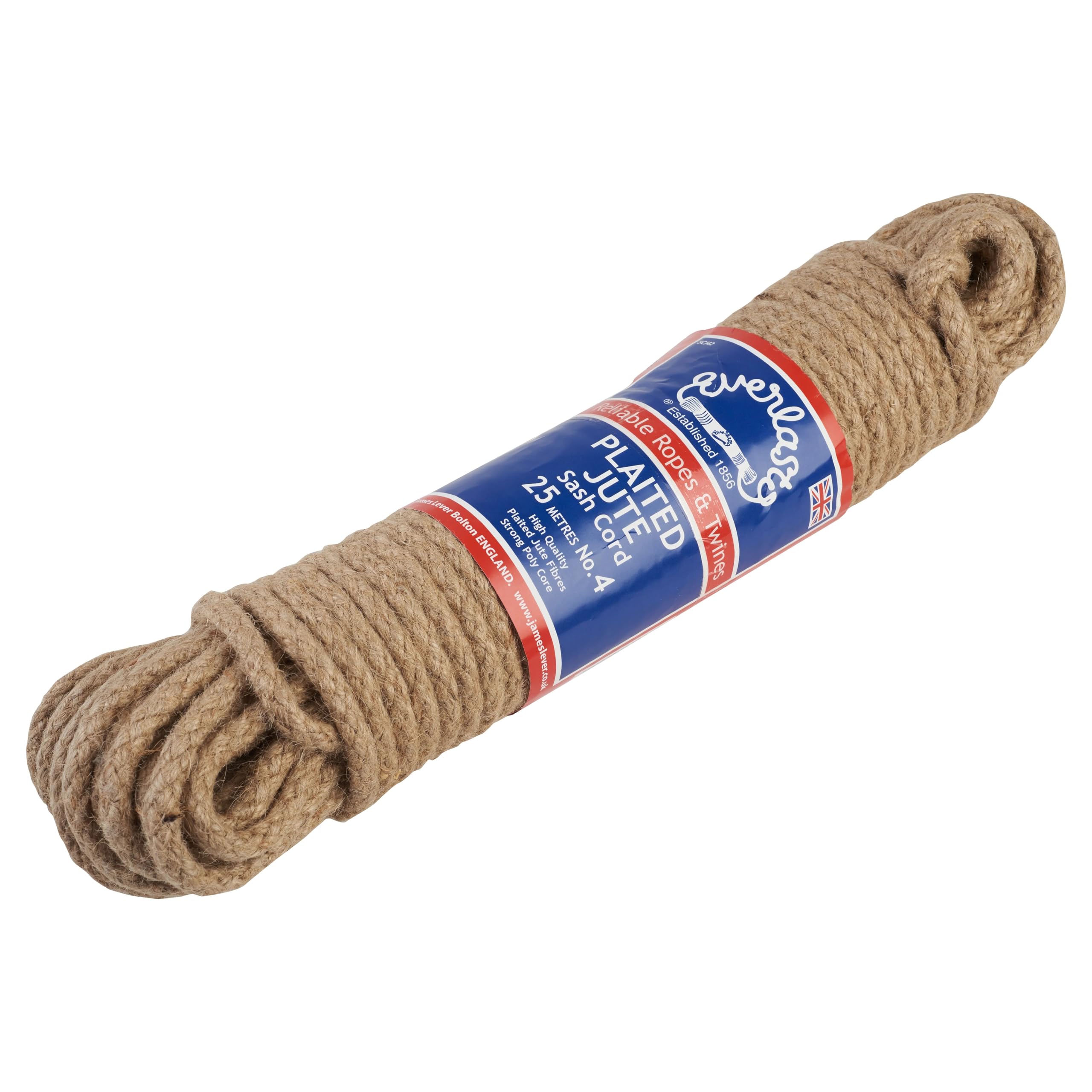 Everlasto Plaited Jute Sash Cord with Strong Polypropylene Core No.4 (6.5mm) x 25m