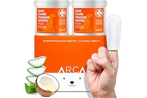 ARCA PET Dog Ear Cleaner Wipes - Vet Formulated Cleanser for Dogs - Ear Itching, Dissolves Wax, Dirt & Odor with Coconut Oil & Aloe Vera (100 Finger Wipes)