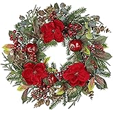 Briful 26'' Dark Red Christmas Wreath for Front Door – Oversized Holiday Xmas Wreath with Berries, Pomegranates, Magnolia, Indoor Mantle Fireplace Decor – Winter Christmas Door Wreaths Outdoor Decor