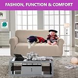 SAMSTEX 3 Seater Sofa Cover Taupe Stretch Slipcover 1-Piece view 3
