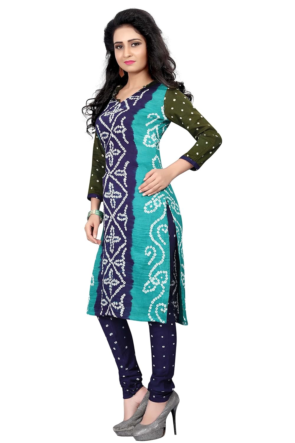 bandhej dress material(dealsure multicolor satin-cotton bandhani dress material)
