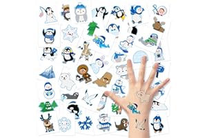 3sscha Lot de 144 tatouages temporaires d'animaux polaires pour enfants, 5,1 cm, thème d'hiver, ours polaire, pingouin, bonho