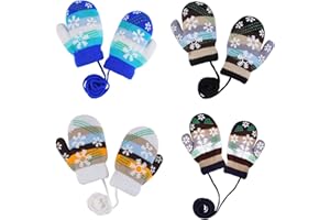 Peecabe Baby Boy Knitted Gloves Soft Toddler Mittens With Rope Kids Stretch Mittens For Girls Fall Winter (Snow(White+Black+B