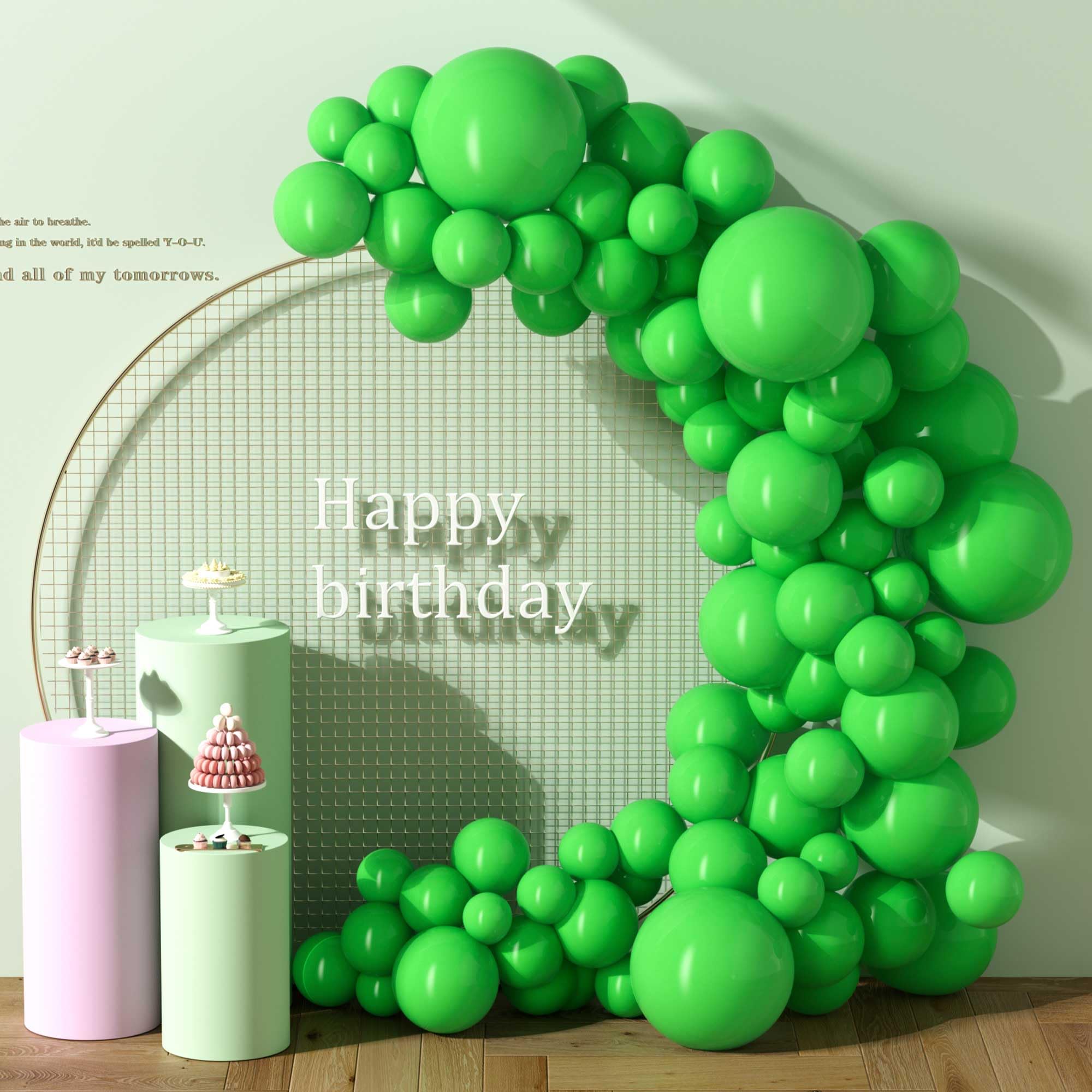 Photo 1 of DECOCKRAT 130PCS Green Balloons, Latex Balloons Different Sizes 18/12/10/5 Inch, Helium Balloons with Ribbon, Party Balloon Set for Birthday Wedding Graduation Anniversary Baby Shower Decorations.