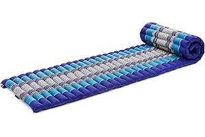 Leewadee - Foldable Floor Mattress - Japanese Roll Up Futon -Trifold Tatami Mat- Guest Floor Bed - Camping Mattress - Thai Massage Mat, Kapok Filled, 75 x 20 inches, Blue