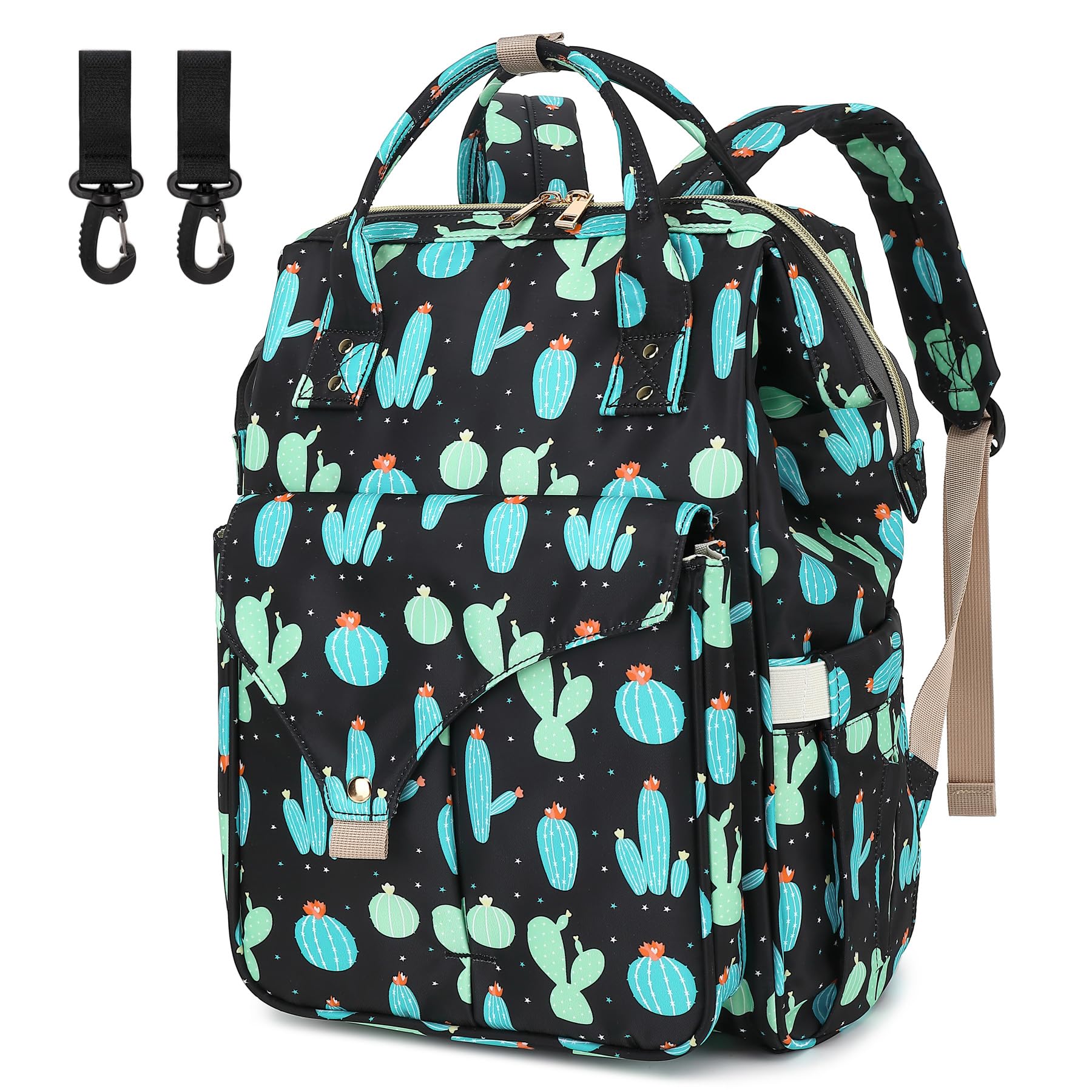 Changing Bag Backpack for Baby Girls Boys, Large Capacity Multifunction Waterproof Maternity Mom Nappy Diaper Bags with Stroller Straps (Cactus)