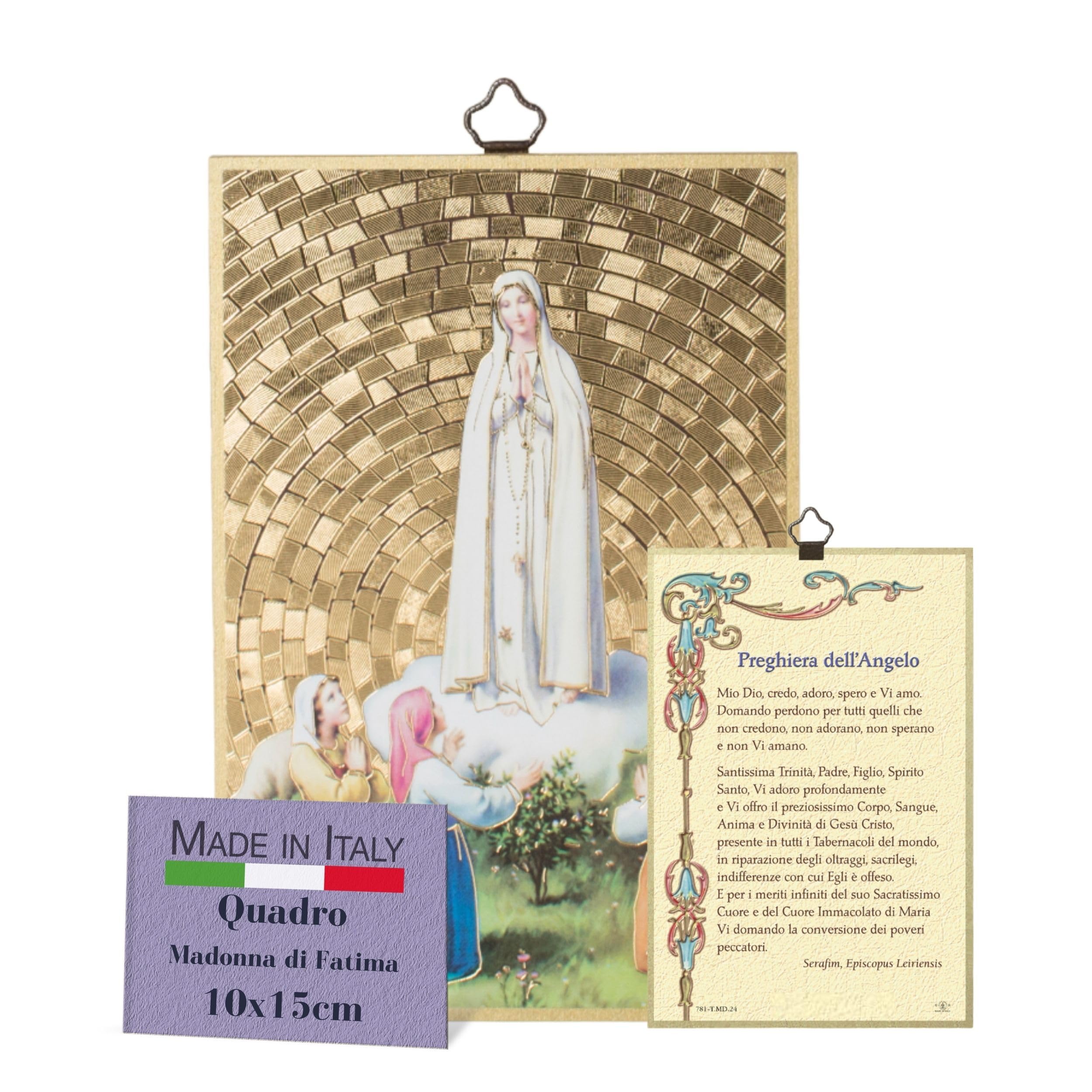 F.LLI BONELLA FRATELLI BONELLA - Picture Our Lady of Fatima and Dedicated Prayer in Italian - Picture in MDF Poplar Wood - Picture Madonna Bedroom 8 mm x 10 cm x 15 cm Made in Italy