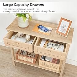 HOOBRO Rattan-Like Narrow Console Table with 2