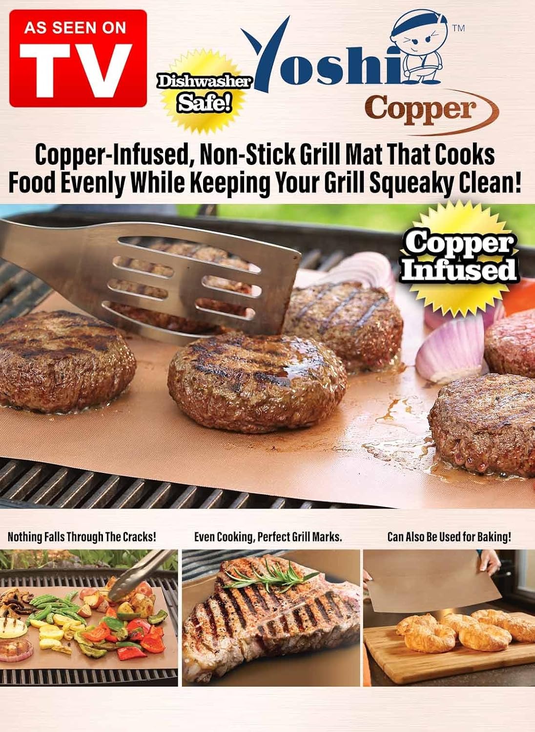 Yoshi Copper Grill Mats; Heavy Duty Up to 500 Degree; (2 grill Mats) Reusable. : Garden & Outdoor