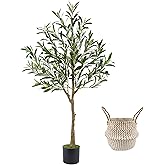 Warmplants Artificial Olive Tree, 4ft Tall Fake Olive Leaves Plant with Basket, Indoor Outdoor Faux Olive Topiary Silk Tree for Home Livingroom Office Décor