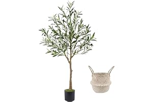 Warmplants Artificial Olive Tree, 4ft Tall Fake Olive Leaves Plant with Basket, Indoor Outdoor Faux Olive Topiary Silk Tree for Home Livingroom Office Décor